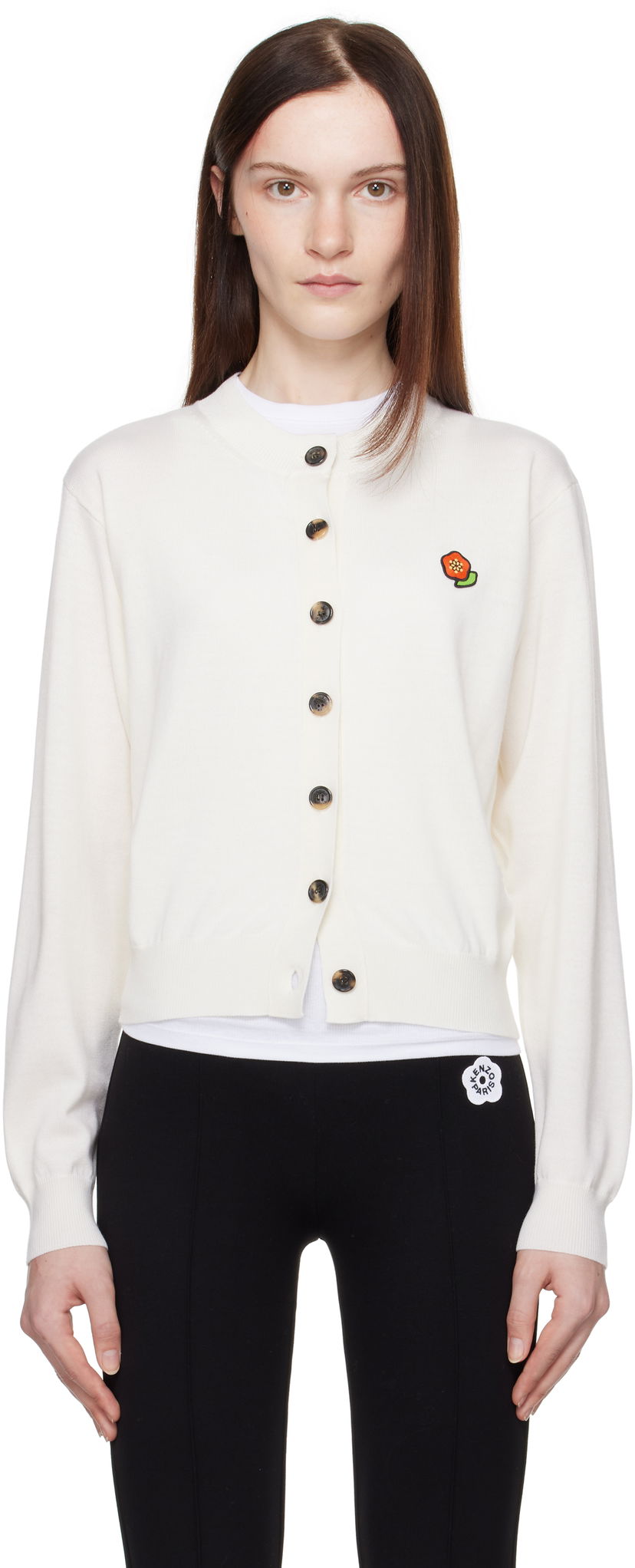 Pleteni pulover KENZO ' Pop' Embroidered Crewneck Cardigan Bela | FF52CA4823LB