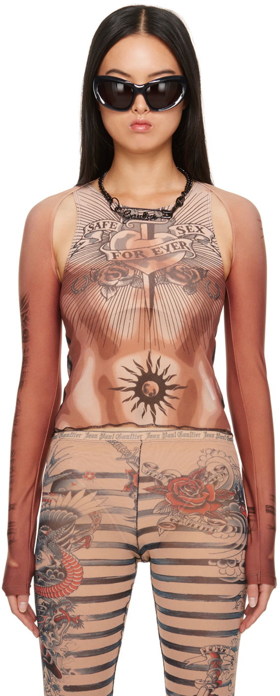 Pleteni pulover Jean Paul Gaultier Graphic Long Sleeve Top Rjava | 23/15-F-TO105-J527-25
