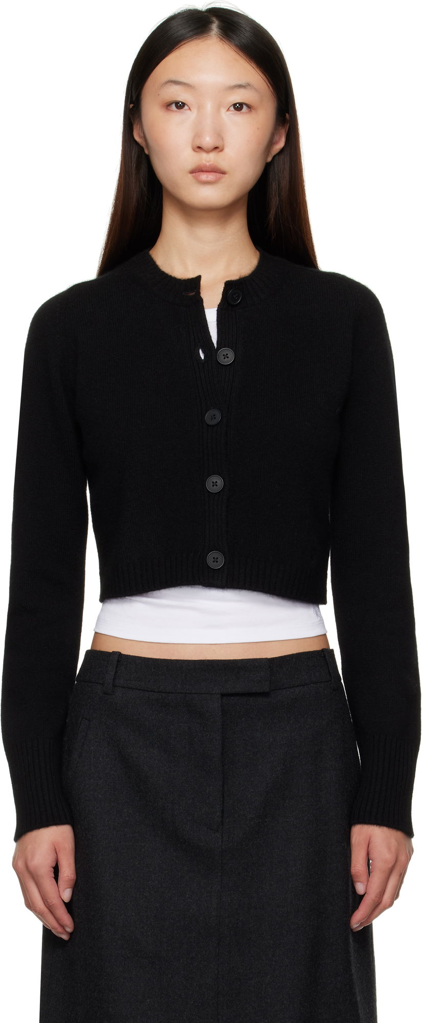 Pleteni pulover Loulou de Saison Loulou de Saison Zephir Cashmere Cropped Cardigan Črna | ZEPHIR LDS
