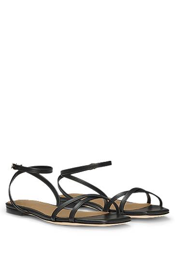 Modni dodatki BOSS Double B Leather Crisscross Sandals Črna | 50542217