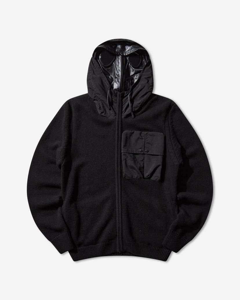 Pleteni pulover C.P. Company Lambswool Mixed Full Zip Goggle Hood Cardigan Črna | 19CMKN245A-110149M 999