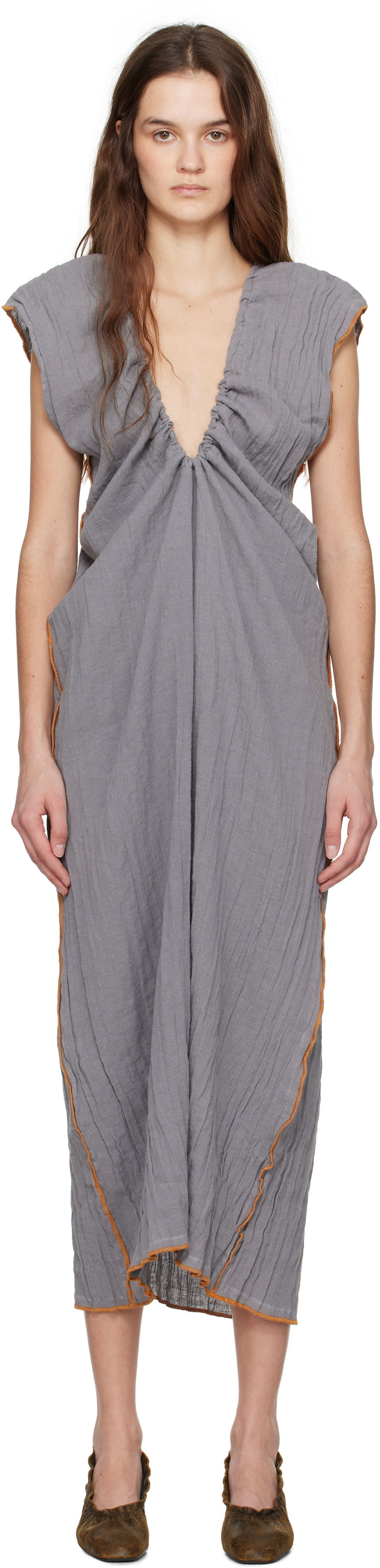 Obleke Baserange Baserange Max Draped Maxi Dress Siva | DRMX-LC-SP25
