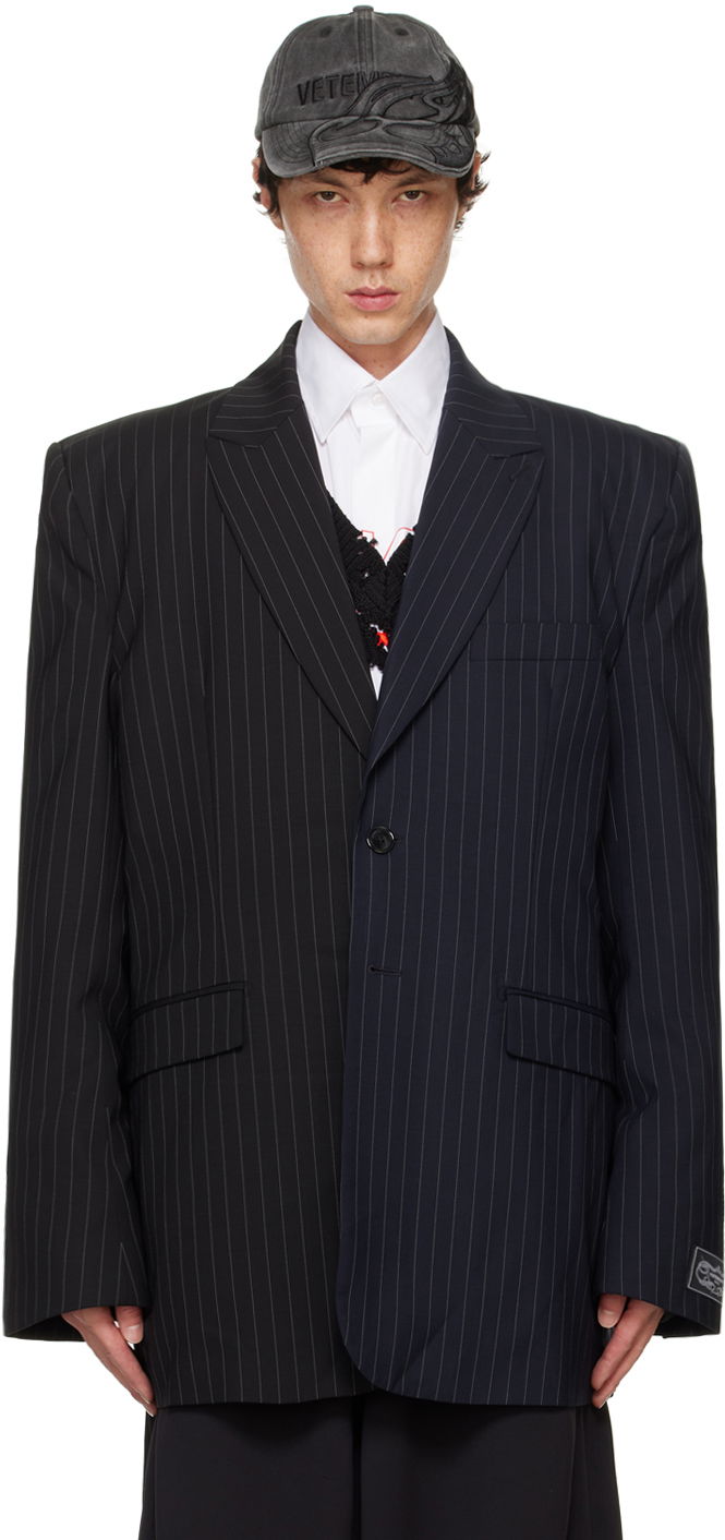 Oblačila VETEMENTS Black & Navy Split Deconstructed Tailored Blazer Črna | UA65JA706N