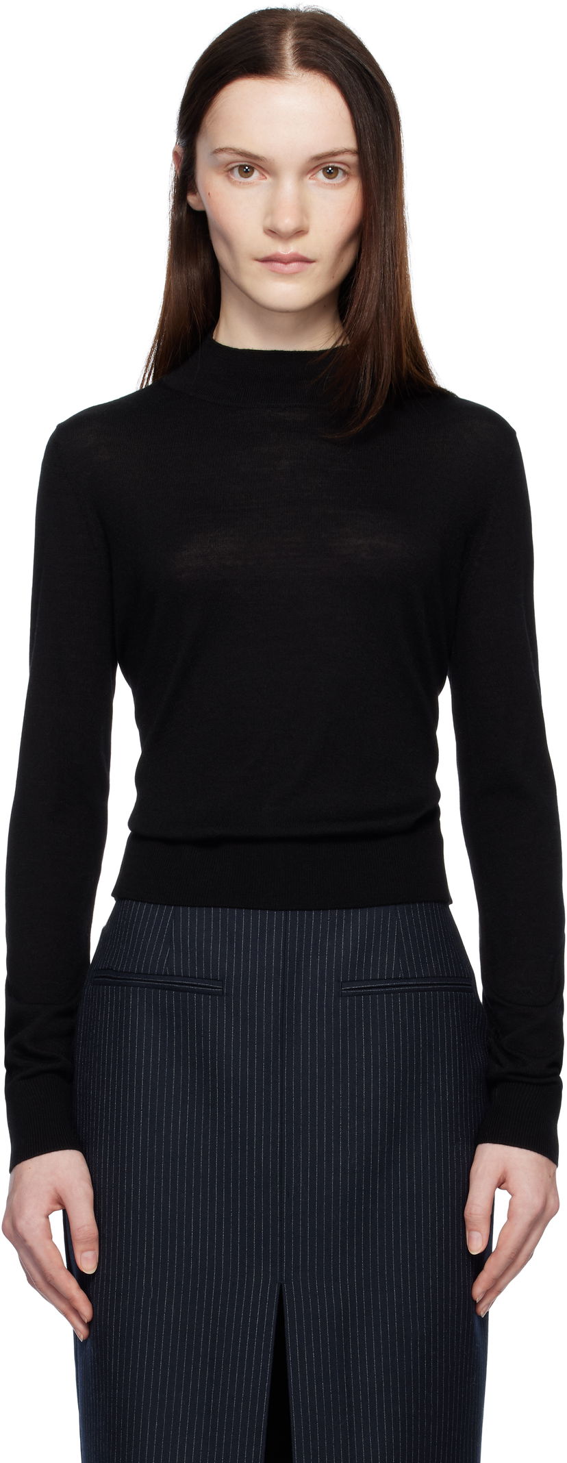 Pleteni pulover Anine Bing Monique Long Sleeve Sweater Črna | A-09-10130-BLK1