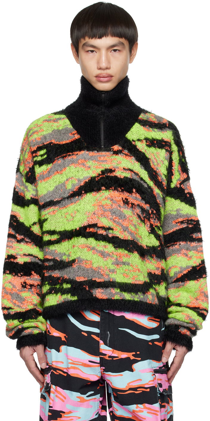 Pleteni pulover ERL ERL Camo-Print Mockneck Sweater Črna | ERL06N007