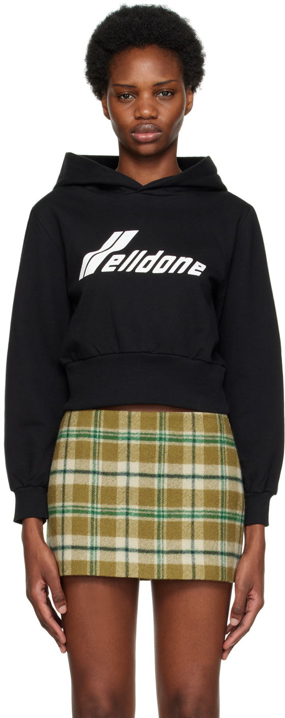 Pulover We11done Lettering Cropped Hoodie Črna | WD-TH3-22-865-W-BK