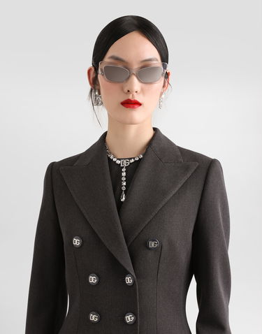 Plašči Dolce & Gabbana Dolce & Gabbana Double-breasted Wool Coat with DG Buttons Siva | F0W2CTFU287S8290, 3