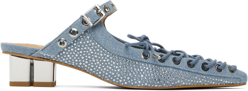 Superge in čevlji GANNI GANNI Denim Lace-Up Mules Modra | S2926