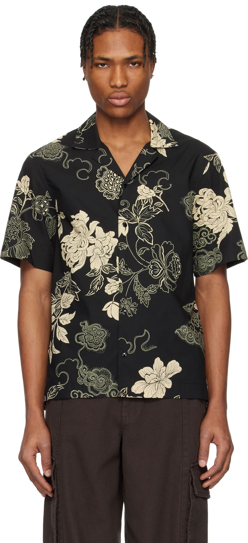 Srajce Moncler Moncler Floral Print Cotton Shirt Črna | K10912F00018598I5