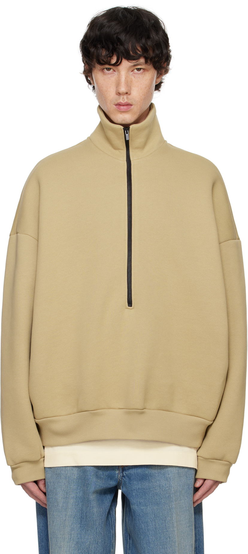 Pulover Fear of God Half Zip Mockneck Sweatshirt Bež | FG24FW50-1011FLC