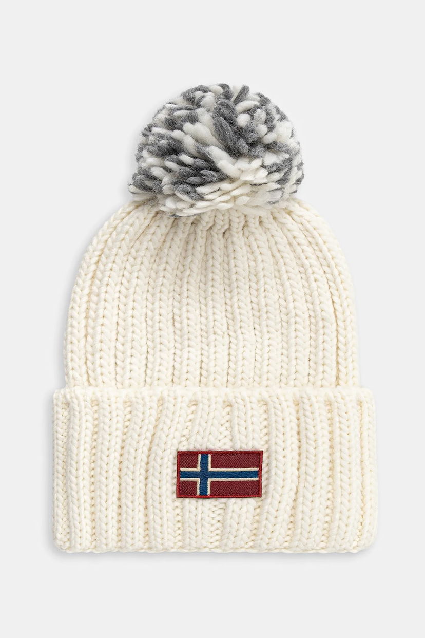 Beanie Napapijri Semiury Wool Blend Beanie with Pom-Pom and Flag Patch Bela | NP0A4GKCN1J1