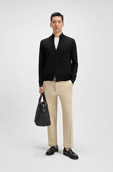 Pleteni pulover BOSS Virgin Wool Regular-Fit Cardigan Črna | 50468254, 1