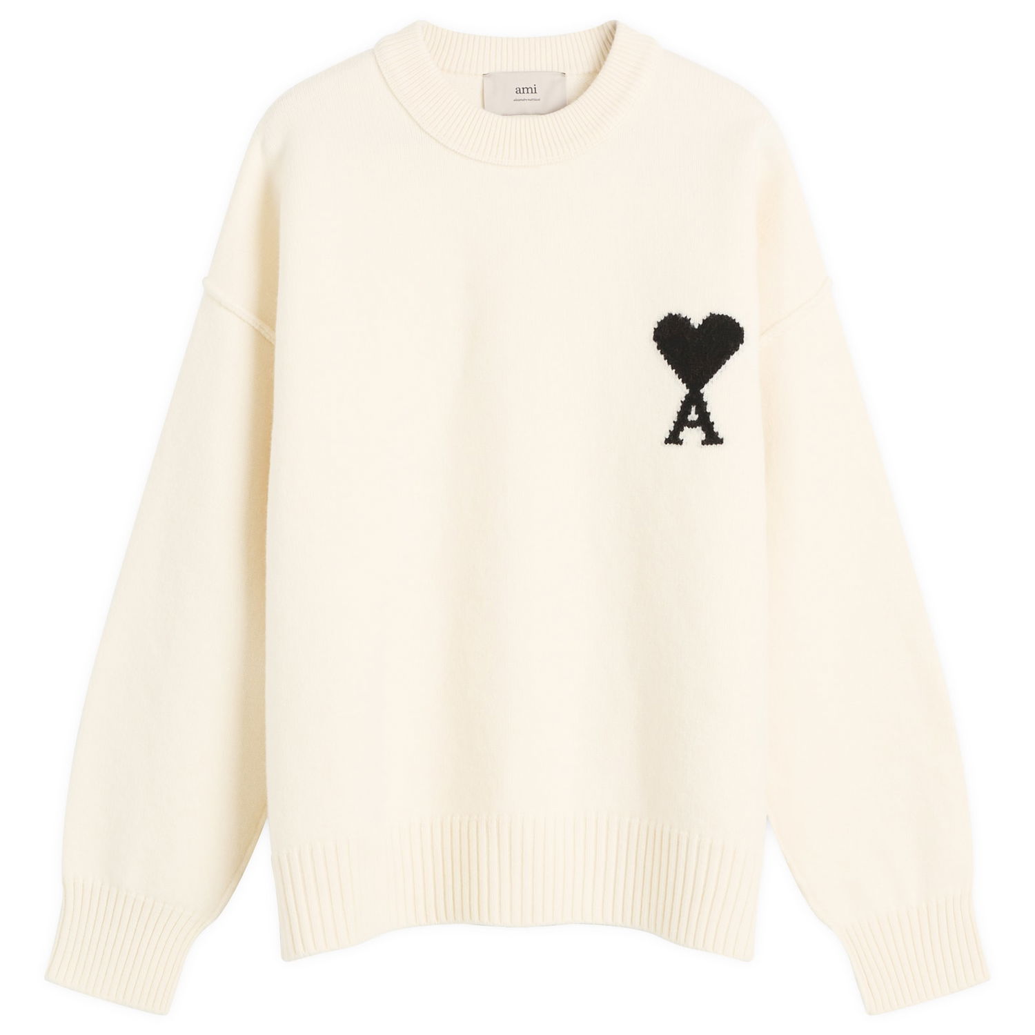 Pleteni pulover AMI Men's Felted Merino Wool ADC Crew Neck Jumper, Size Large Bela | H25UKS838-018-151H25, 1