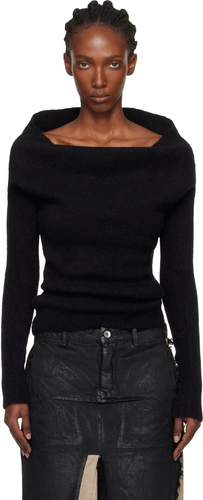 Pleteni pulover Rick Owens Rick Owens Concordians Runway Draped Neck Long Sleeve Sweater Črna | RO02E4675 KWP