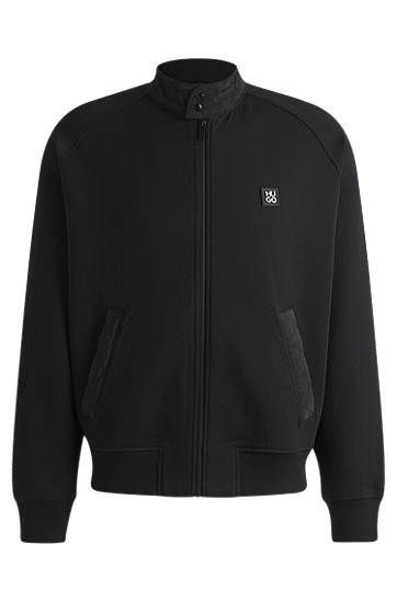 Bomber jakna BOSS Contrast-Trim Cotton-Blend Jacket Črna | 50536336
