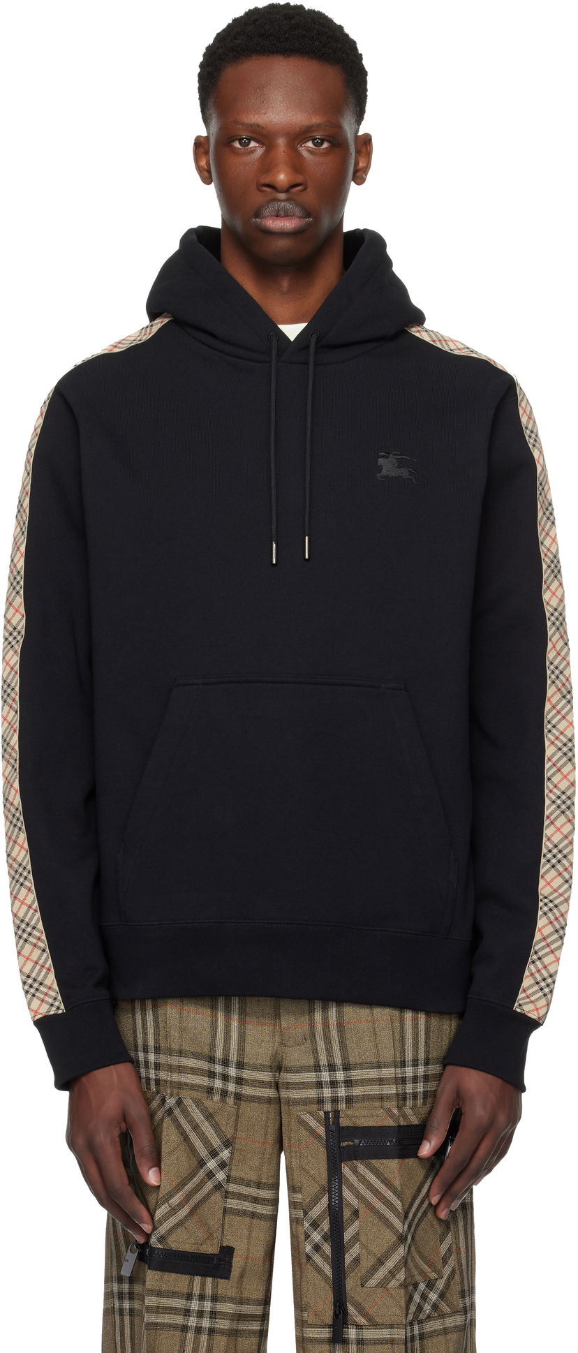 Pulover Burberry Burberry Check Tape Hoodie Črna | 8110789