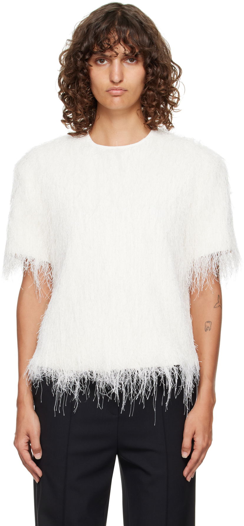 Majica Loulou de Saison Loulou de Saison Zaro Fringed T-Shirt Bela | ZARO