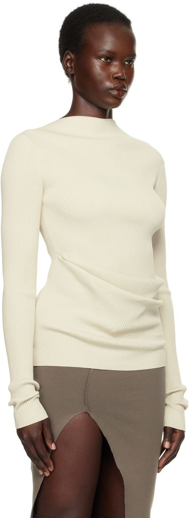 Pleteni pulover Rick Owens Rick Owens Hollywood Babel Draped Ribbed Knit Sweater Bež | RP01E7639 RIBVI, 1