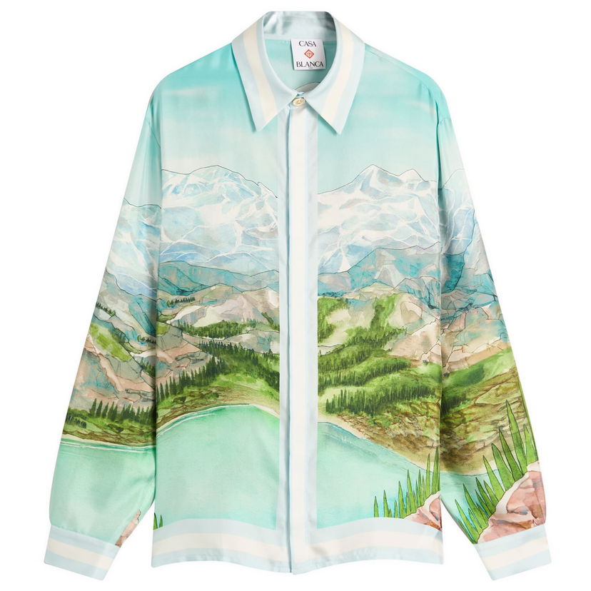 Srajce Casablanca Casablanca Classic Long Sleeve Patterned Silk Shirt, Size Large Turkizna | MPF25-SH-021-01