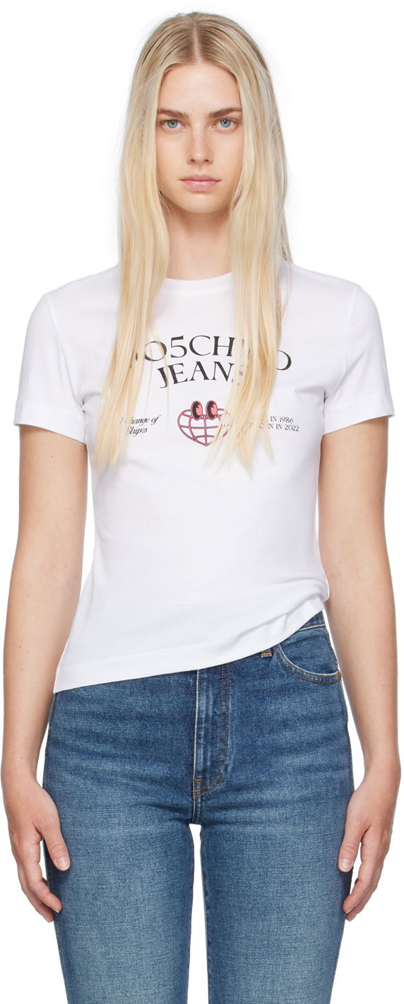 Majica Moschino Printed Globe Logo T-Shirt Bela | 242K10703