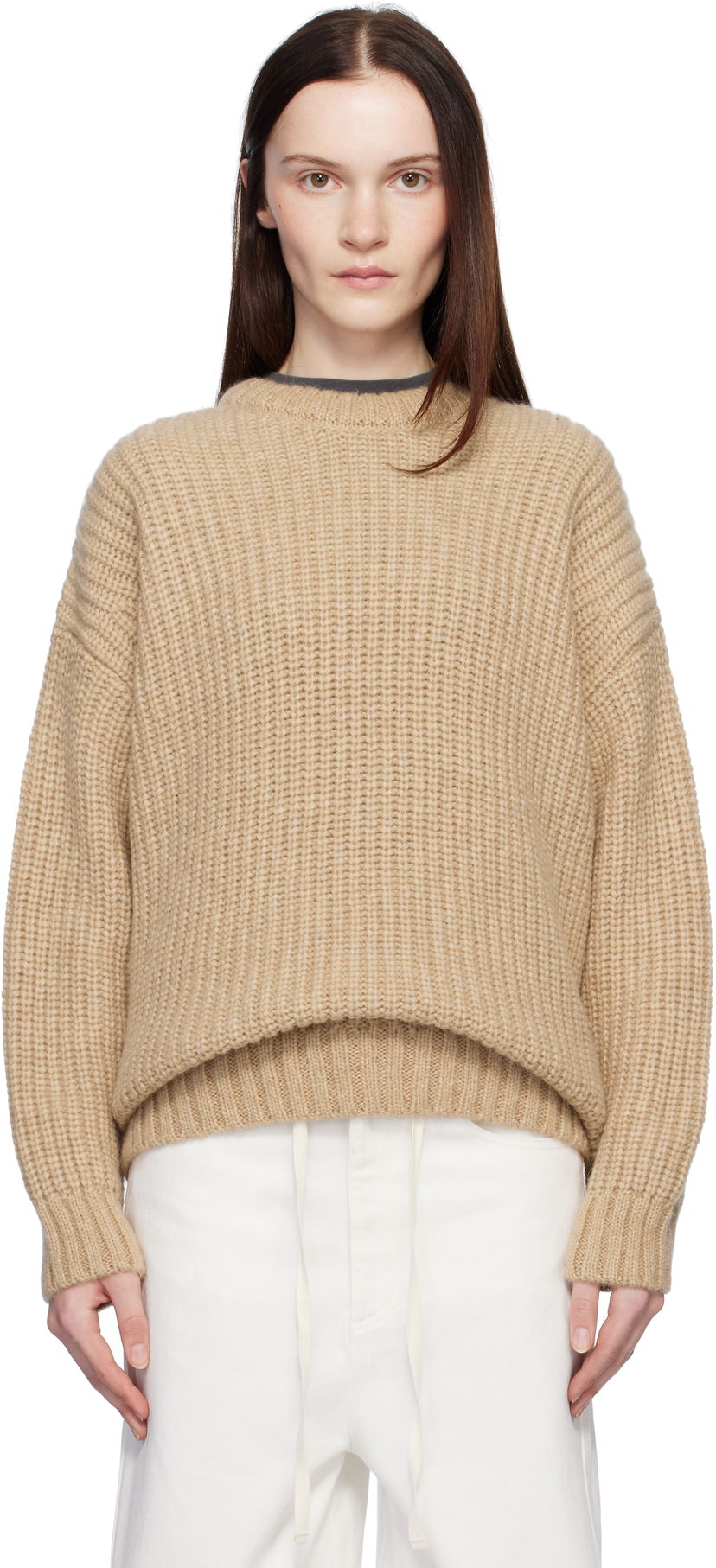Pleteni pulover Anine Bing ANINE BING Sydney Knit Sweater Bež | A-09-0277-220