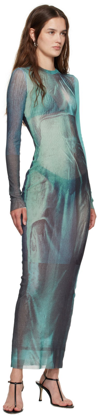 Obleke Jean Paul Gaultier Jean Paul Gaultier 'The Long Water' Mesh Maxi Dress Turkizna | 25/03-W-DR027-M004P-5557, 3