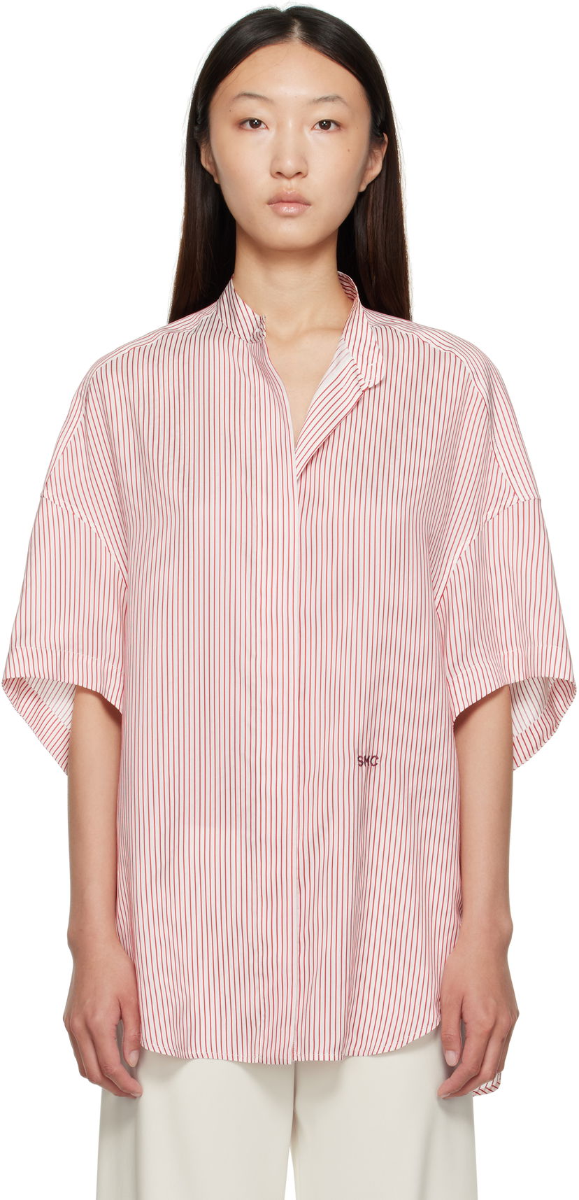 Srajce Stella McCartney Stella McCartney Striped Short Sleeve Shirt Rdeča | 6201683FR210