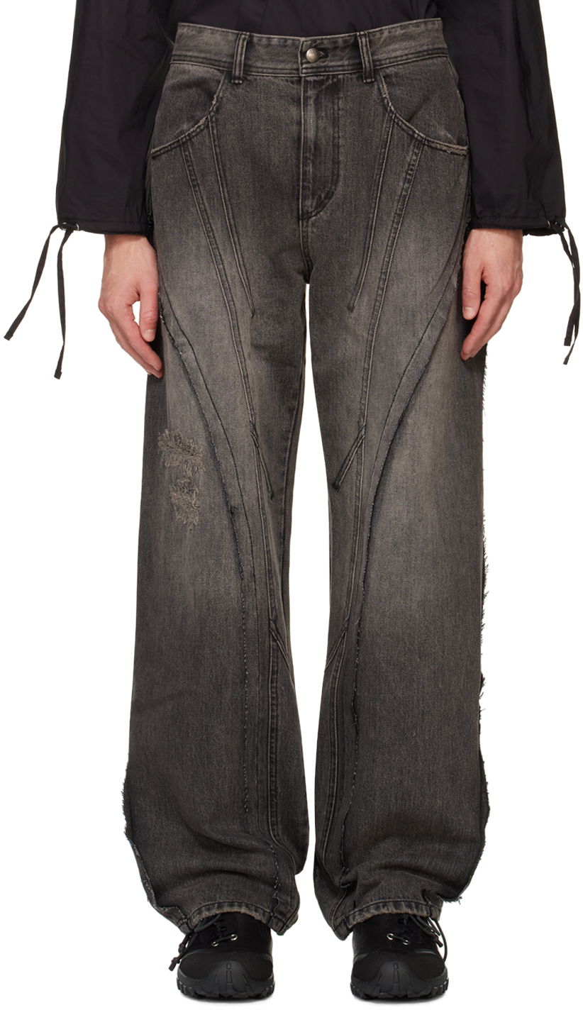 Kavbojke Andersson Bell Black Panel Carpenter Wide-Leg Jeans Siva | apa743m