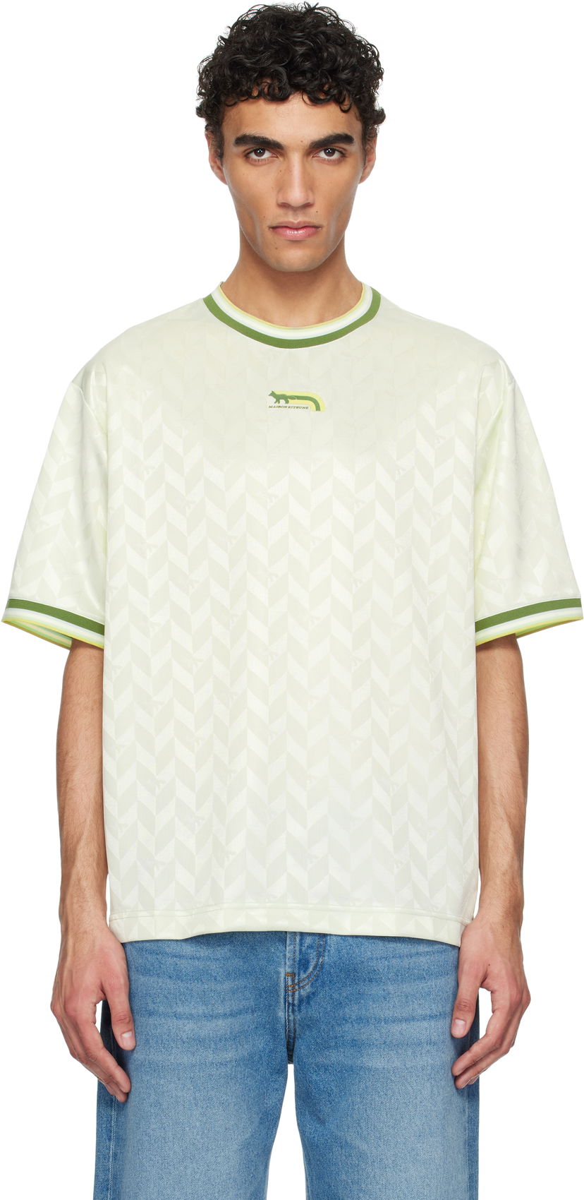 Majica MAISON KITSUNÉ Maison Kitsuné Jacquard Flash Fox Oversize T-Shirt Bež | OM00118KJ7021