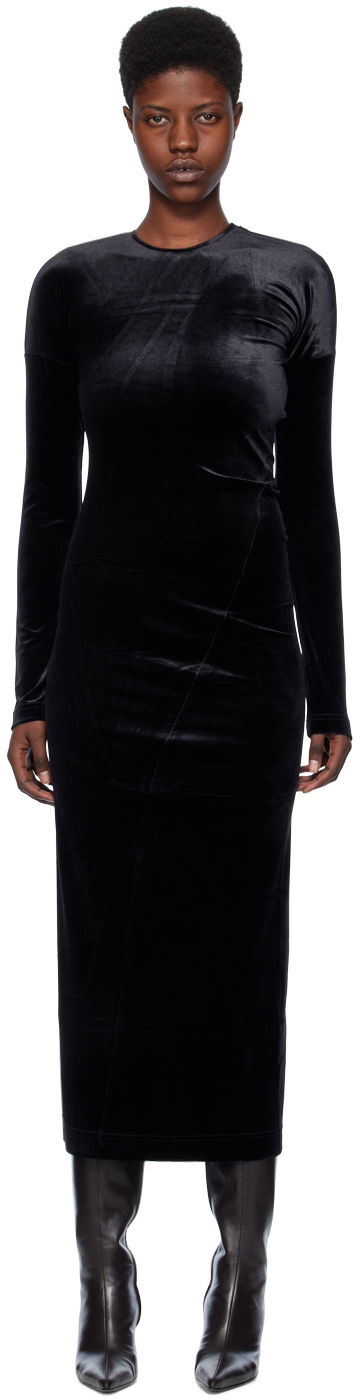 Obleke TOTEME Twisted Velvet Midi Dress Črna | 234-WRD824-FB0078