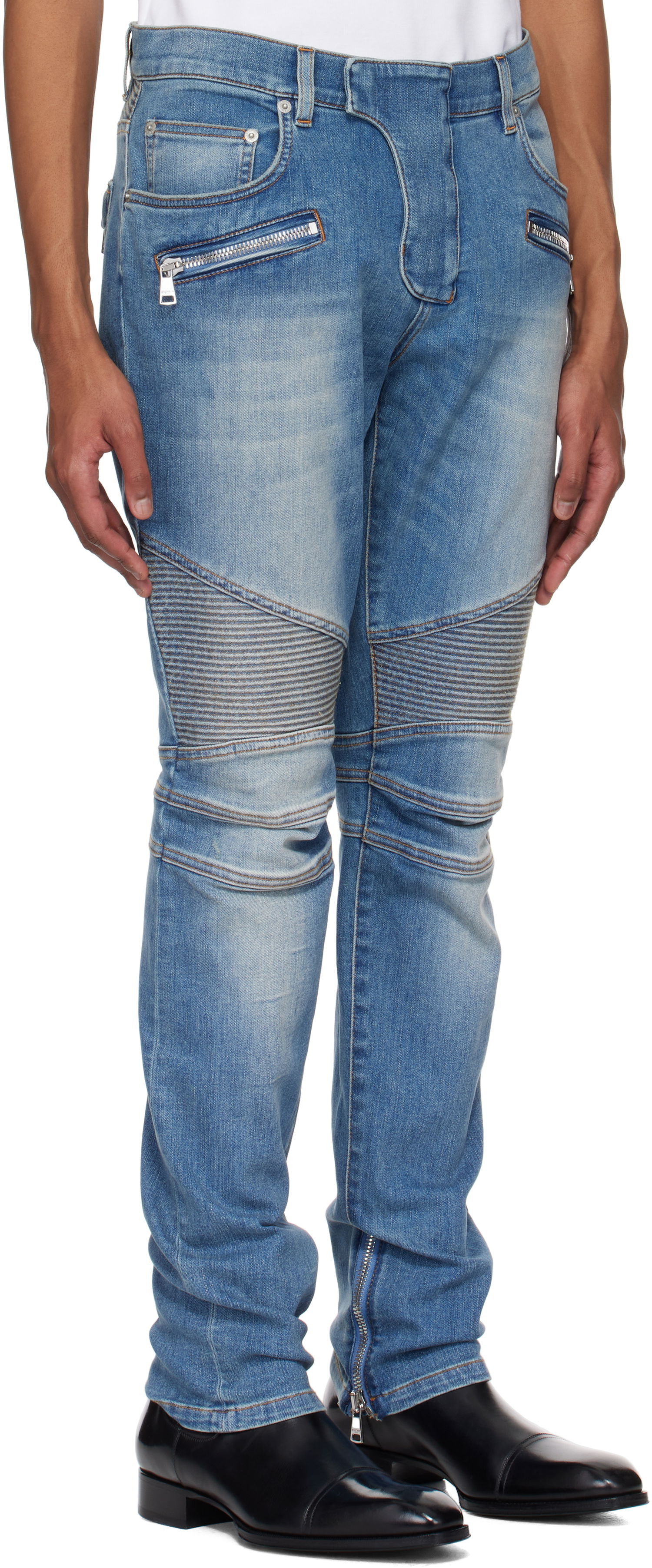 Kavbojke Balmain Balmain Slim-Fit Biker Jeans Modra | EH1MG115DF44, 1