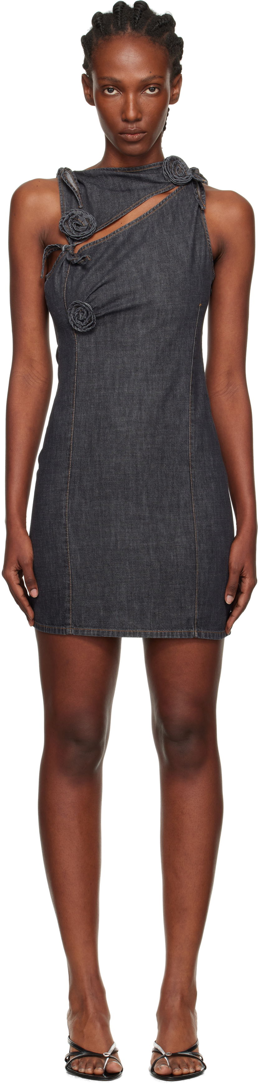 Obleke Coperni Flower Denim Minidress Siva | COPR158F2046