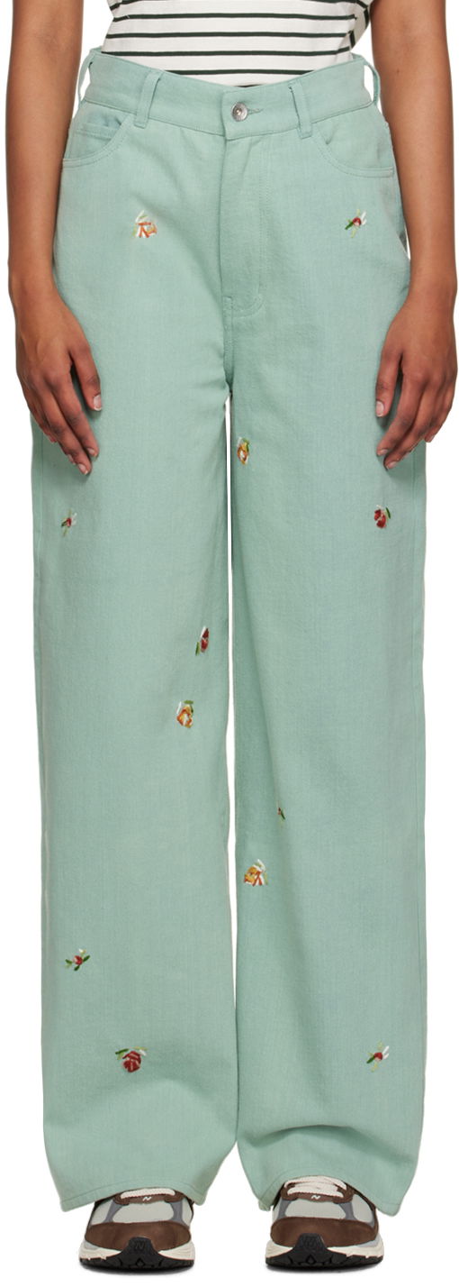 Kavbojke YMC YMC Embroidered Papa Jeans Zelena | Q4UAF