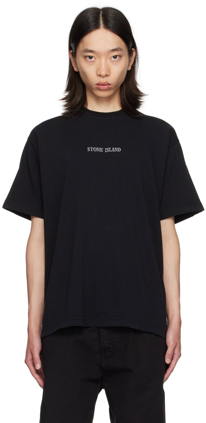 Majica Stone Island Black Embroidered-Logo T-Shirt Črna | 811520479, 0