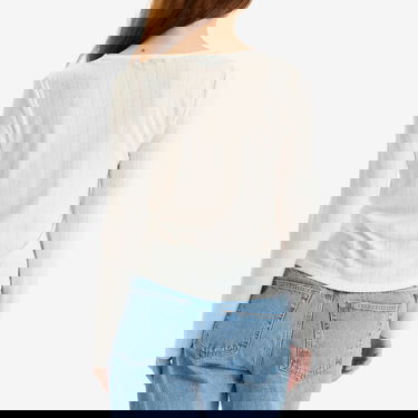 Majica Anine Bing Anine Bing Pia Pointelle Long Sleeve T-Shirt, Size Large Bela | A-08-11225-OFW26, 3