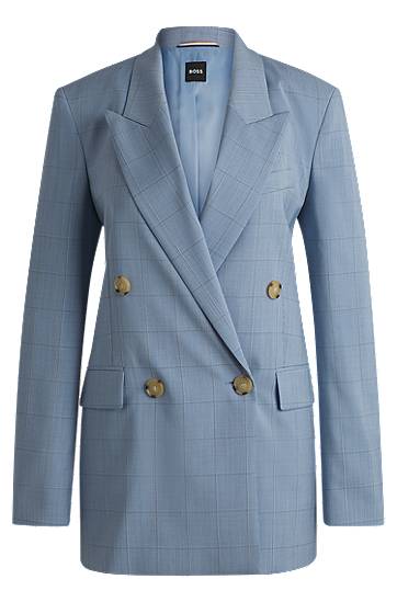 Jakna BOSS BOSS Checked Virgin Wool Double-Breasted Blazer Modra | 50530606