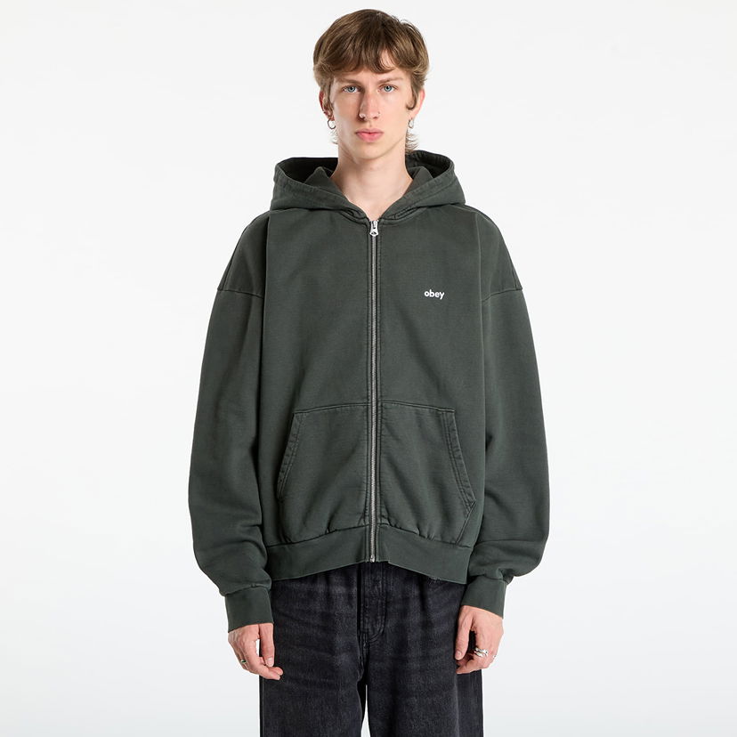 Pulover OBEY OBEY Lowercase Pigment Zip Hoodie Zelena | 112460019-PBA