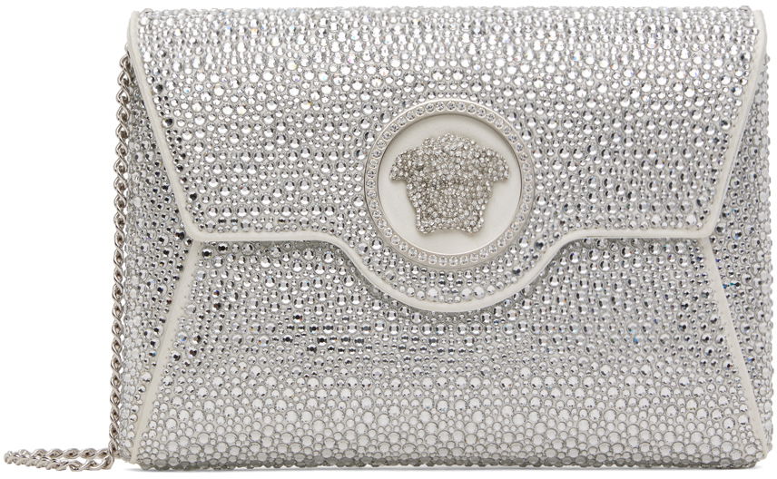 Torbica Versace Crystal Embellished Envelope Clutch Bag Bela | 1003018_1A06487_1W00P, 0
