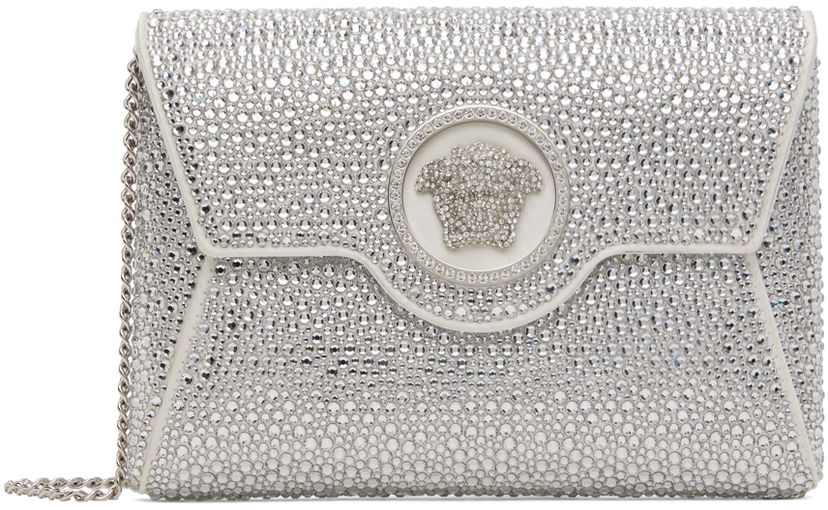 Torbica Versace Crystal Embellished Envelope Clutch Bag Bela | 1003018_1A06487_1W00P