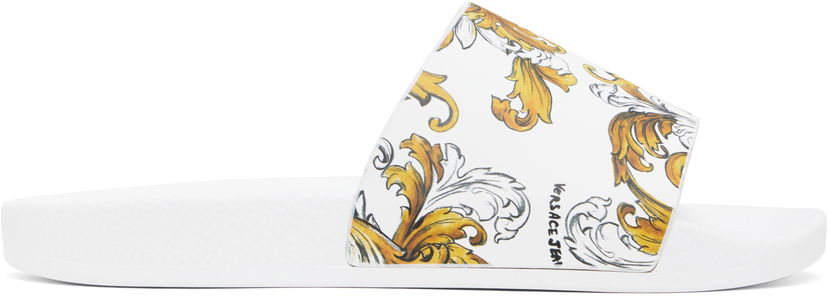 Superge in čevlji Versace Versace Jeans Couture Outline Barocco Pool Slides Bela | E78YA3SQ4_EZS365
