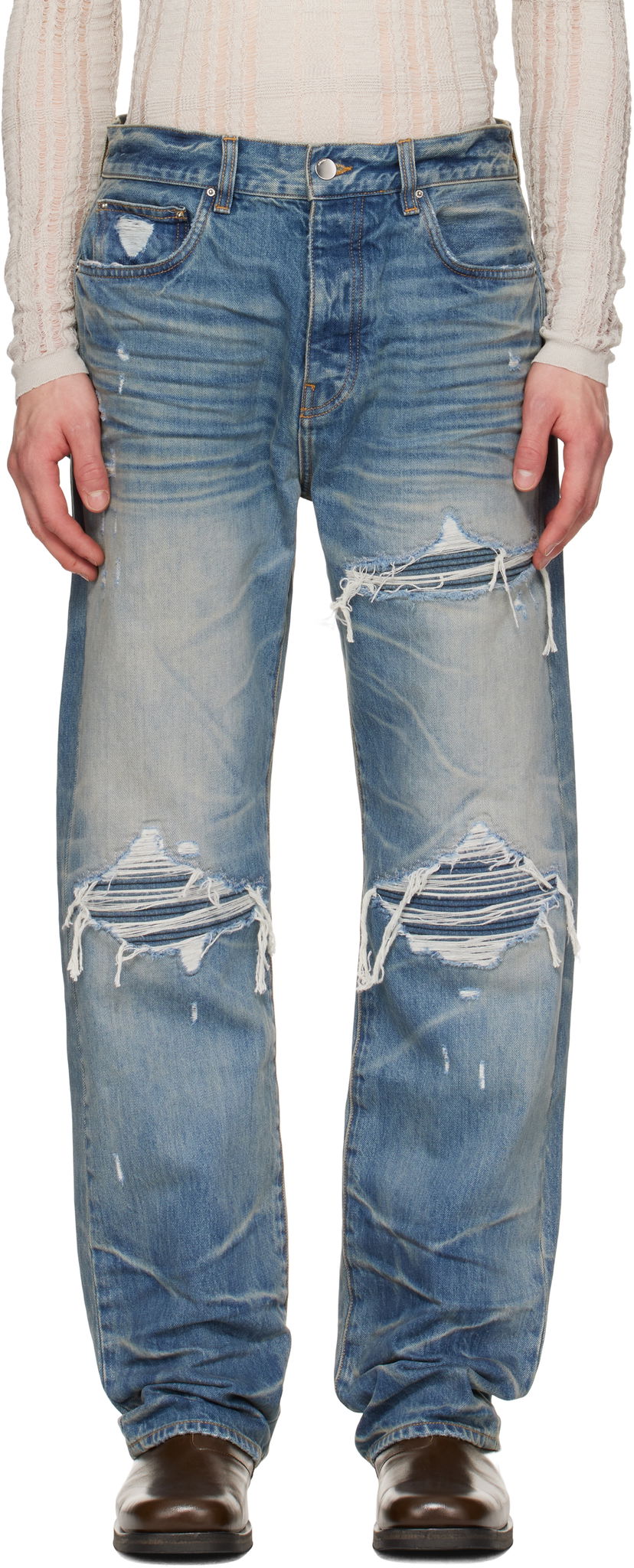 Kavbojke AMIRI AMIRI Pleated Denim Straight MX1 Jeans Modra | AMDNGH1087