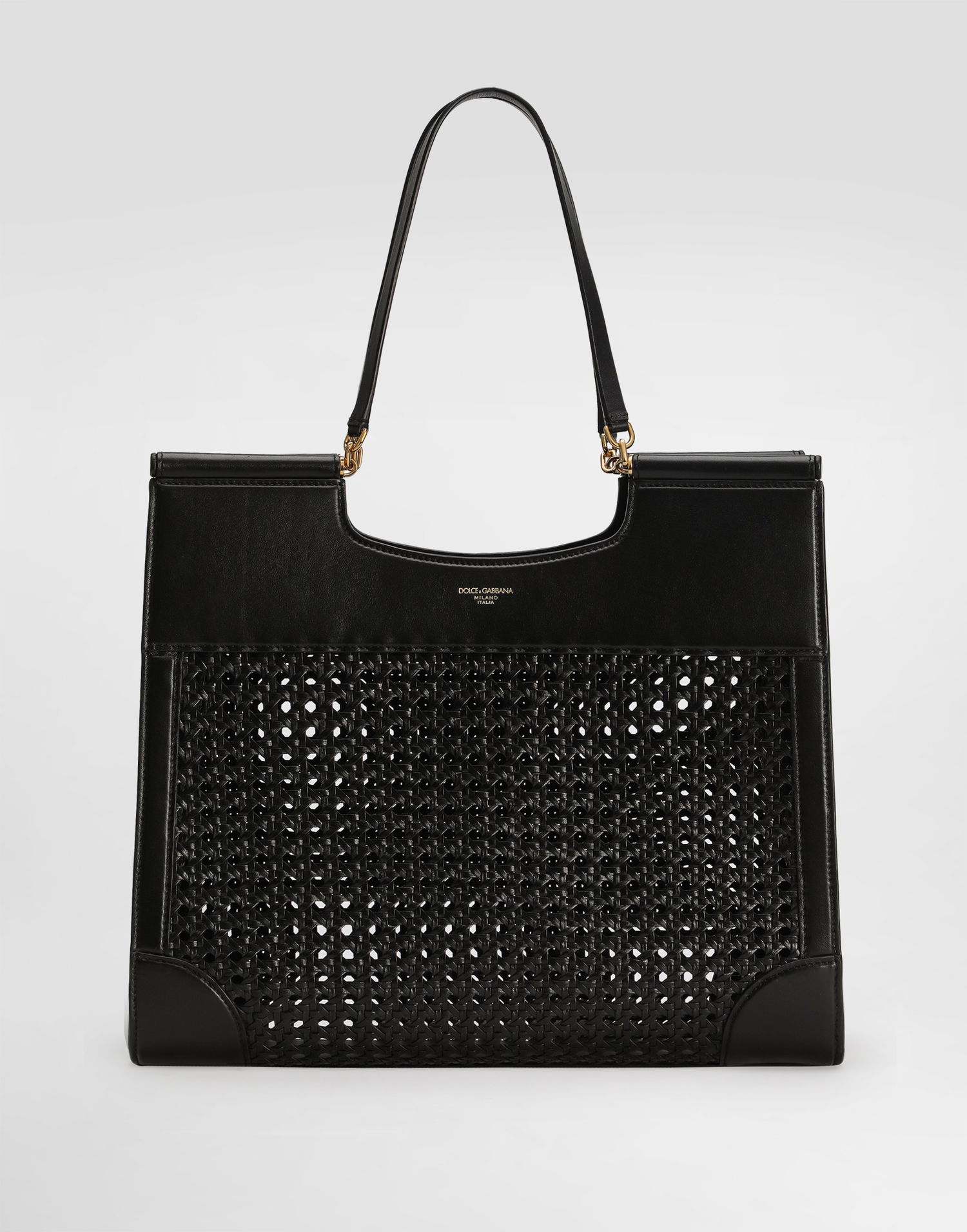 Tote bag Dolce & Gabbana Dolce & Gabbana Sicily Tote Bag with Straw and Calfskin Weave Črna | BB7727B9S678B956, 0