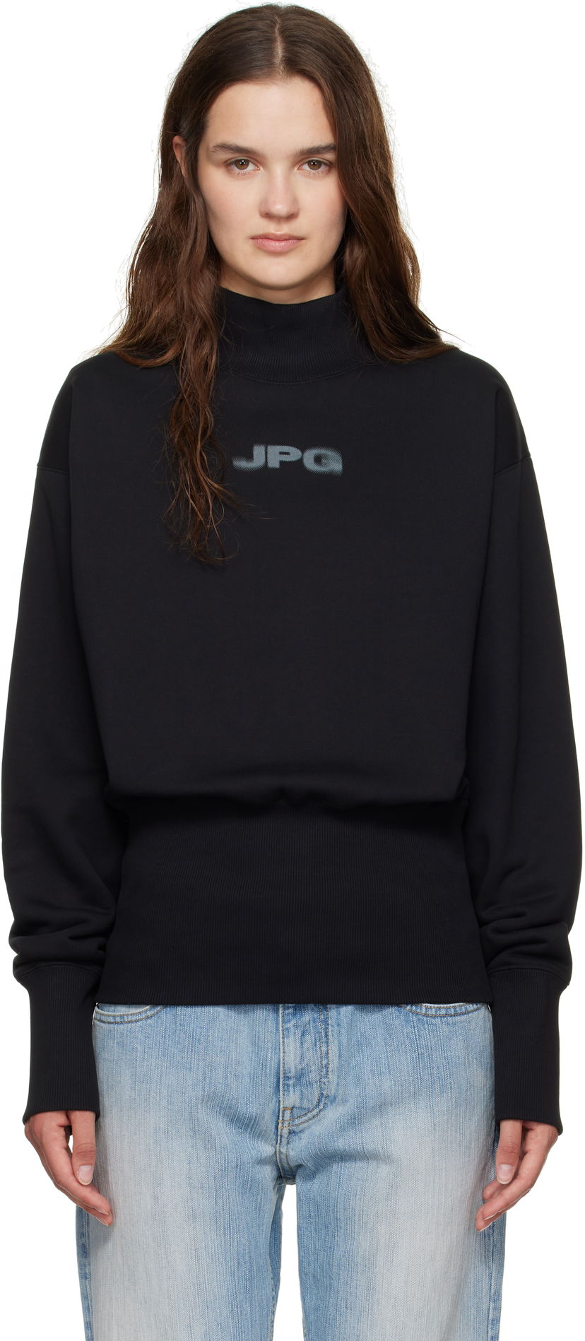 Pulover Jean Paul Gaultier Jean Paul Gaultier Cropped Mock Neck Sweatshirt Črna | 25/03-W-TO289-J003-0004