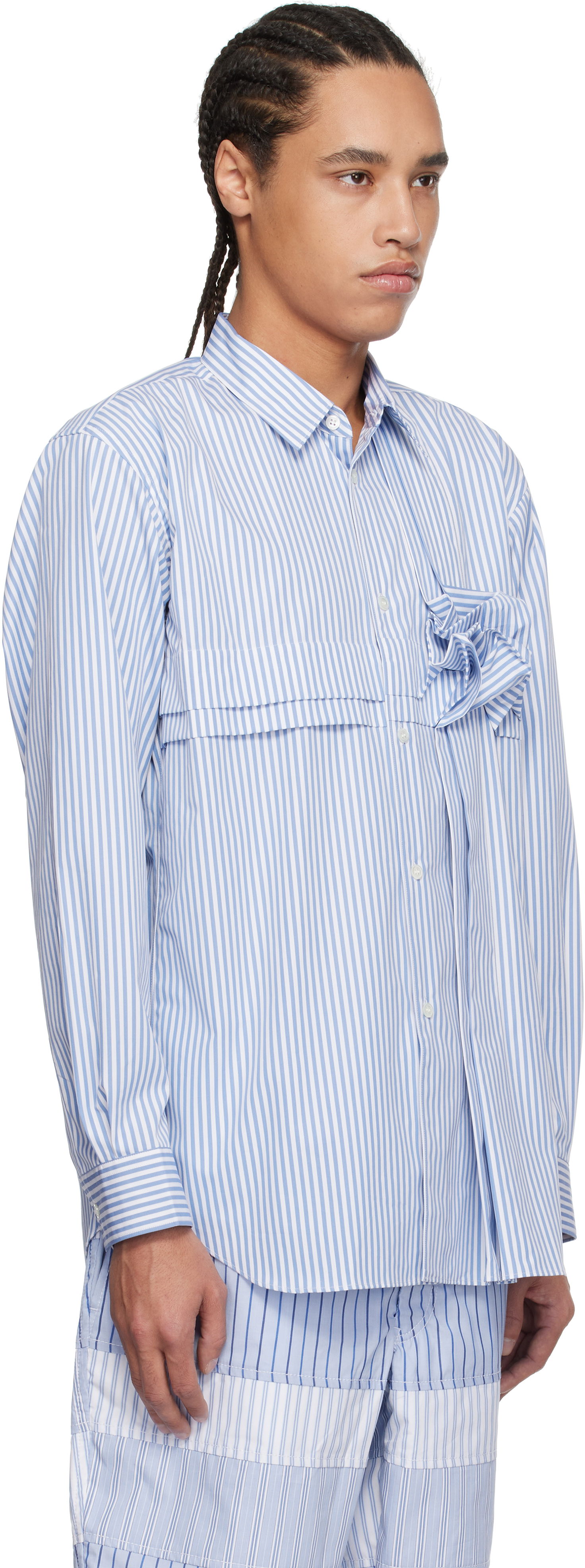 Srajce Comme des Garçons Comme des Garçons Yarn Dyed Stripe 3D Roses Shirt Modra | FO-B039-051, 1