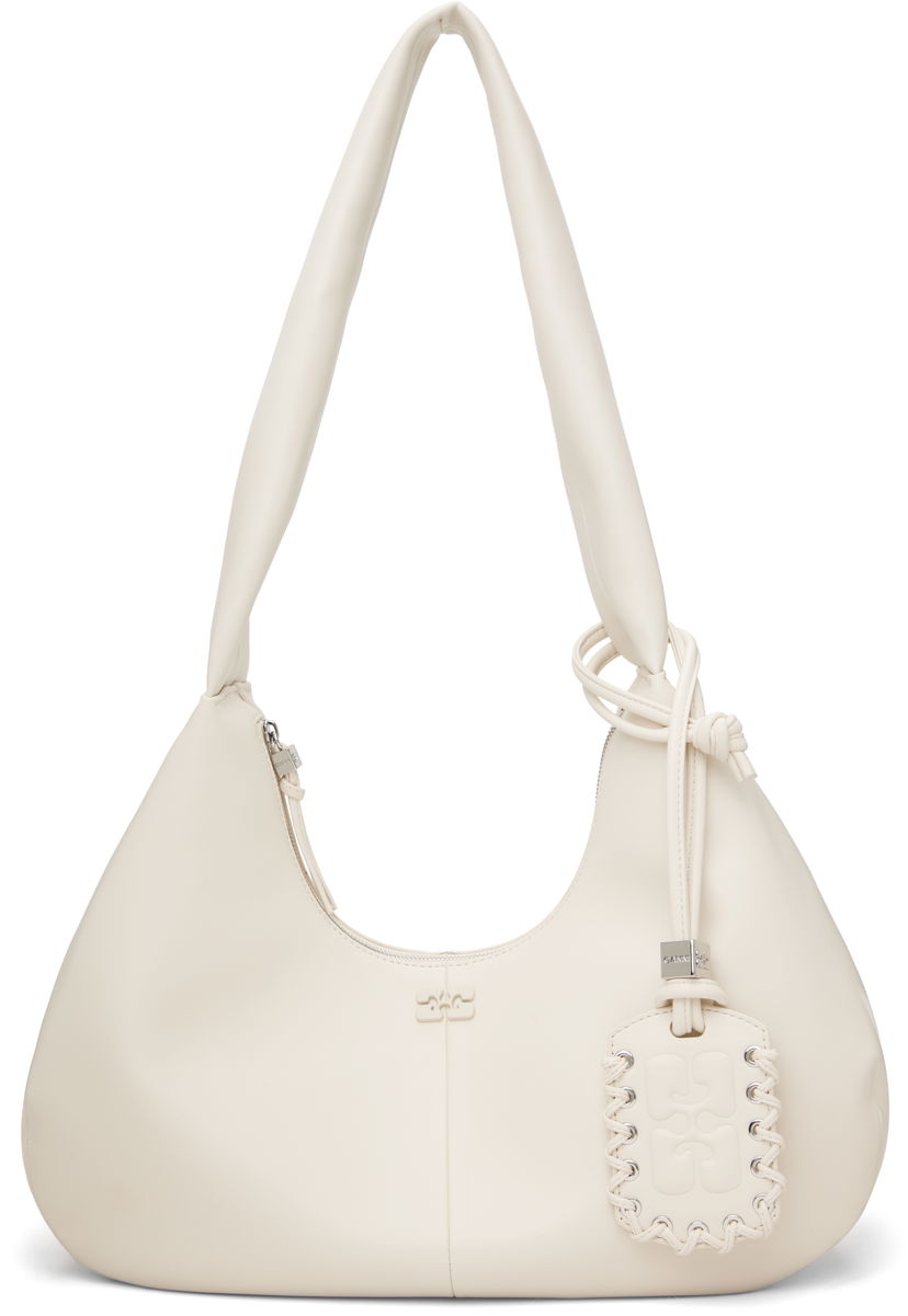 Torba za čez ramo GANNI GANNI Medium Hobo Bag Bela | A6838