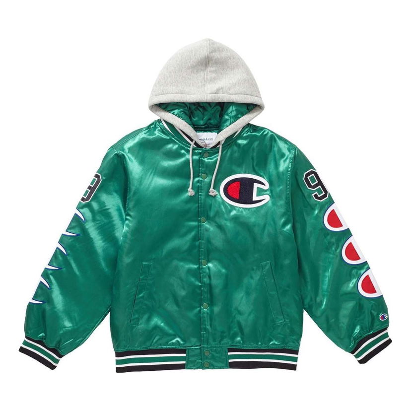 Bomber jakna Supreme Hooded Satin Varsity Jacket Zelena | SUP-FW18-556