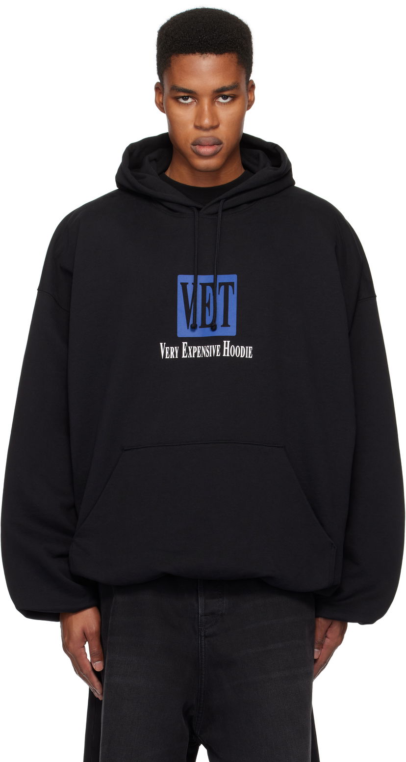 Pulover VETEMENTS 'VET' Cropped Boxy Hoodie Črna | UA66HD640B