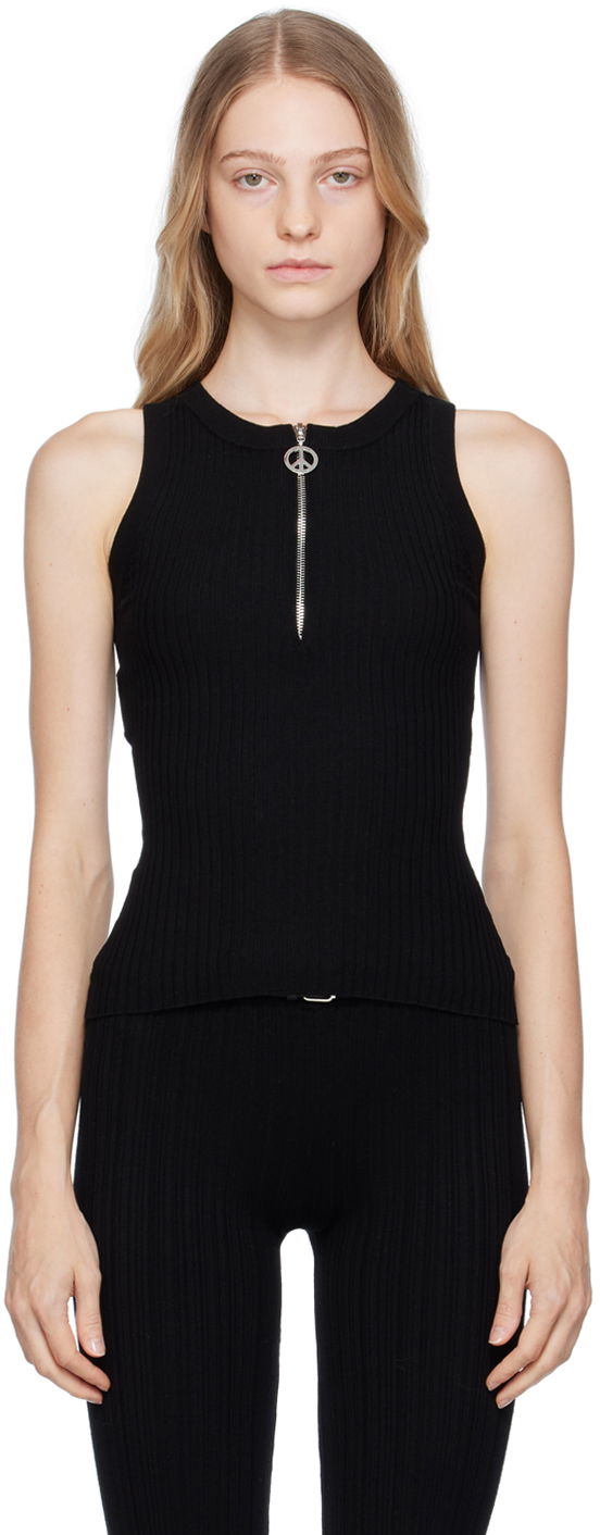 Majica brez rokavov Moschino Moschino Jeans Half-Zip Ribbed Knit Tank Top Črna | 881 8711