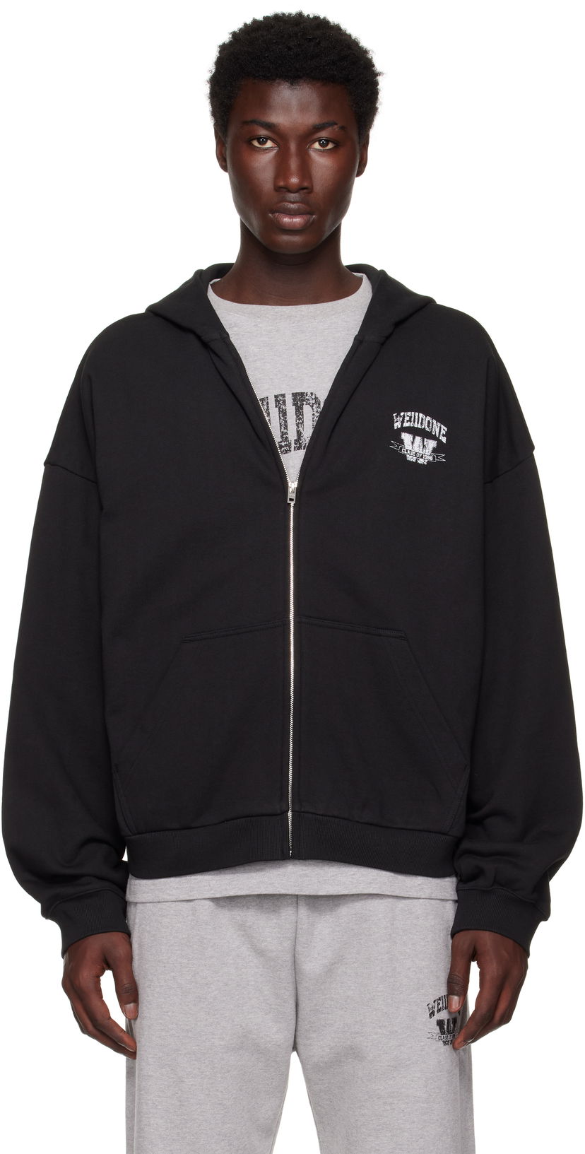 Pulover We11done We11done Collegiate Zip-Up Hoodie Črna | WD-TJ2-25-846-U-BK