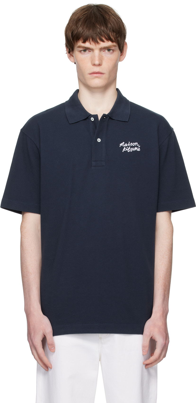 Polo majica MAISON KITSUNÉ Handwriting Comfort Polo Mornarica | MM00201KP0001